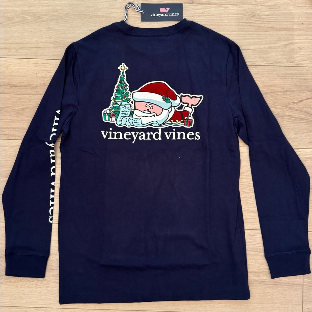 Vineyard Vines Navy Santa Graphic Long Sleeve